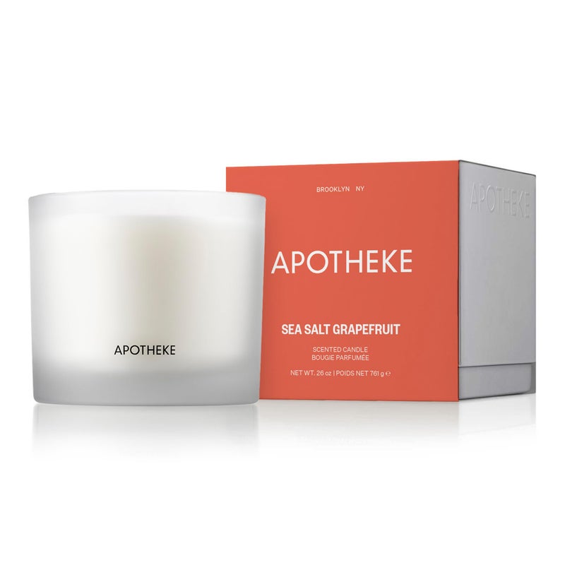 Apotheke 3-Wick Scented Candles for Home, Sea Salt Grapefruit - 26 oz Soy Wax Jar Candle Gift for Women - Long-Lasting Fragrance with Perfume-Grade Essential Oils - Pepper, Dew Drops & Tarragon - Image 1
